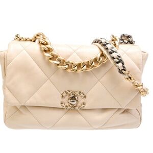Chanel 19 Elegant Cream Quilted Handbag